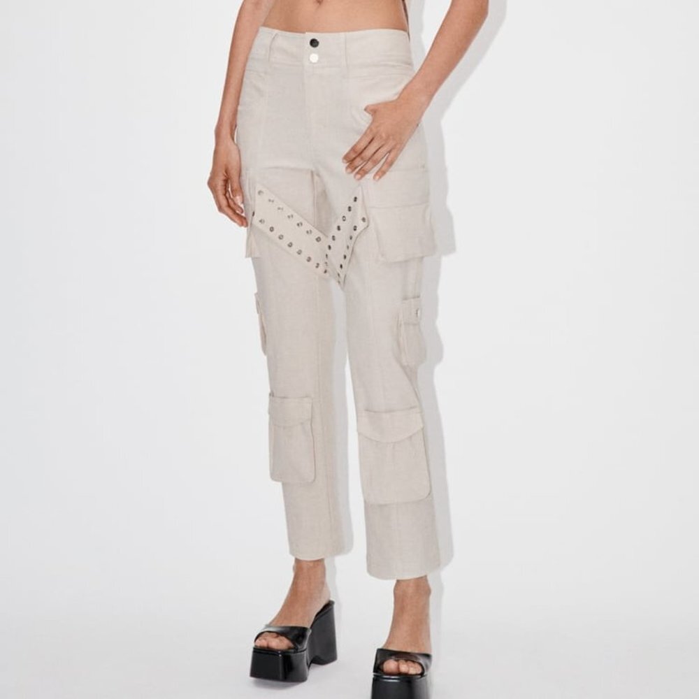 NWT BEIGE LINEN BLEND CARGO PANTS LIMITED EDITION